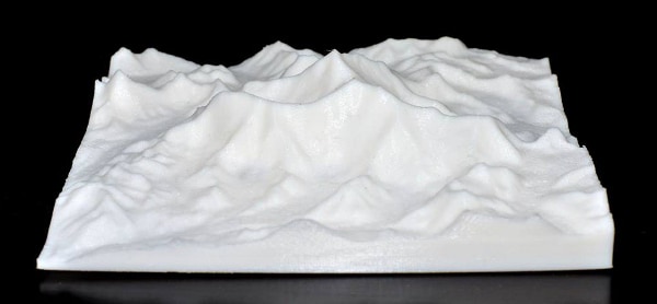 3D printed raised relief map of Mount Everest, printed in white PLA