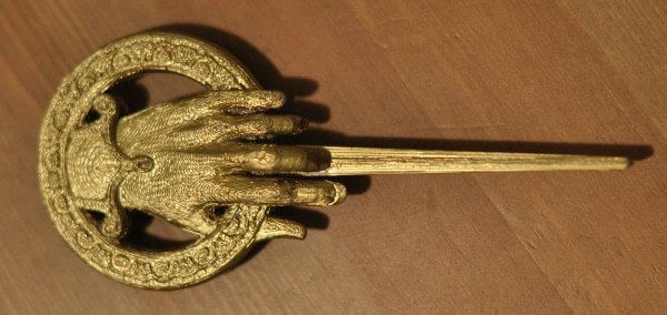 Hand of the King pin 3D printed in PLA and painted gold