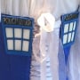 Thumbnail of small 3D printed TARDIS panels attached to the back of a blue and white corset