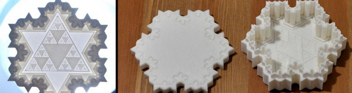 White 3D printed container in the shape of a Koch snowflake